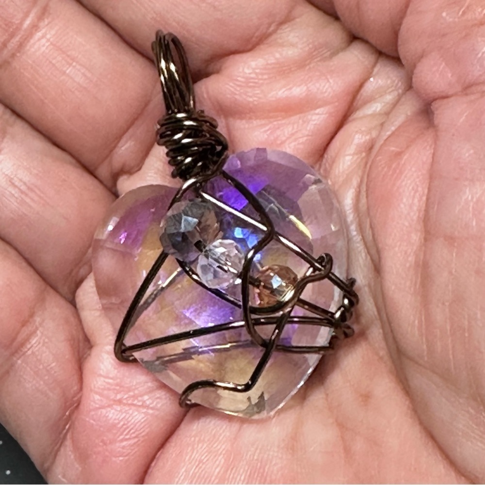 Collage Heart Crystal Glass Pendant Handmade Prism Necklace with faceted OOAK - Picture 12 of 12